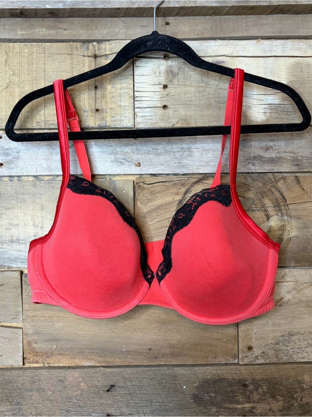 Cacique Red Lace-Trim Underwire T-Shirt Bra
